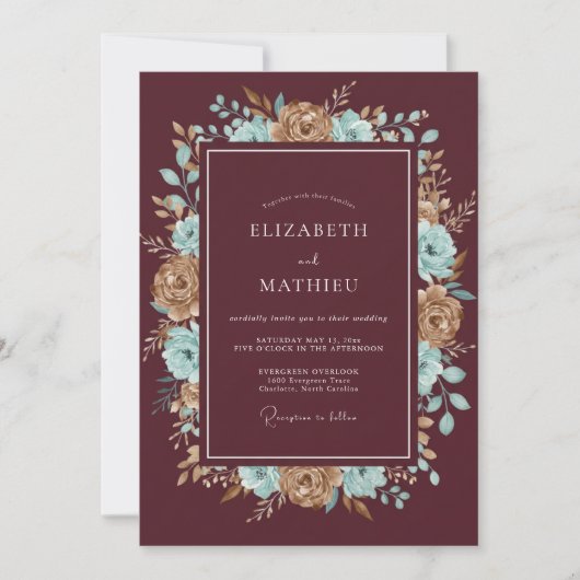 Invitation Mariage à pétale de bronze bordeaux (Devant)