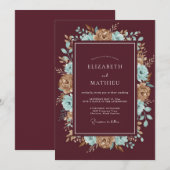 Invitation Mariage à pétale de bronze bordeaux (Devant / Derrière)