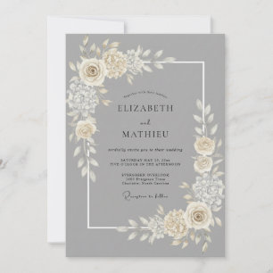 Invitation Mariage à Petale de Crème Argentée