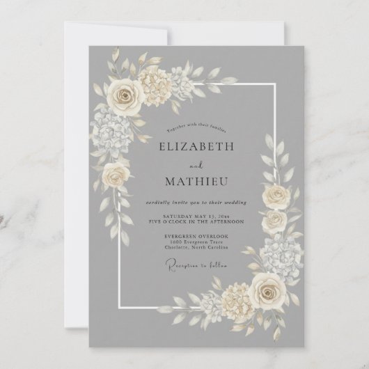 Invitation Mariage à Petale de Crème Argentée (Devant)