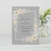 Invitation Mariage à Petale de Crème Argentée (Debout devant)