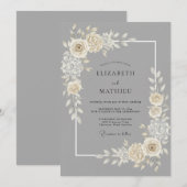 Invitation Mariage à Petale de Crème Argentée (Devant / Derrière)