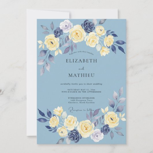 Invitation Mariage à pétale de crème azur (Devant)