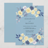 Invitation Mariage à pétale de crème azur (Devant / Derrière)