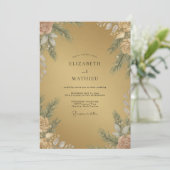 Invitation Mariage à pétale de feuillage doré (Debout devant)