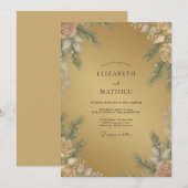 Invitation Mariage à pétale de feuillage doré (Devant / Derrière)