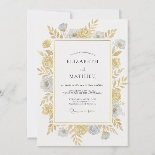Invitation Mariage à Pétale de Slate Or Antique (Devant)