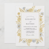 Invitation Mariage à Pétale de Slate Or Antique (Devant / Derrière)