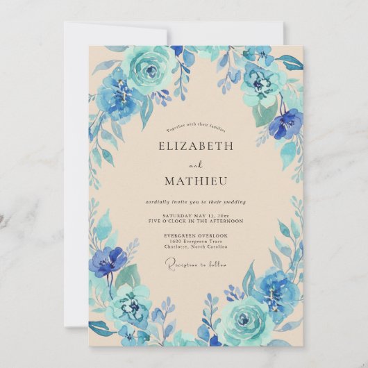 Invitation Mariage à Petale de Teinte Azur (Devant)