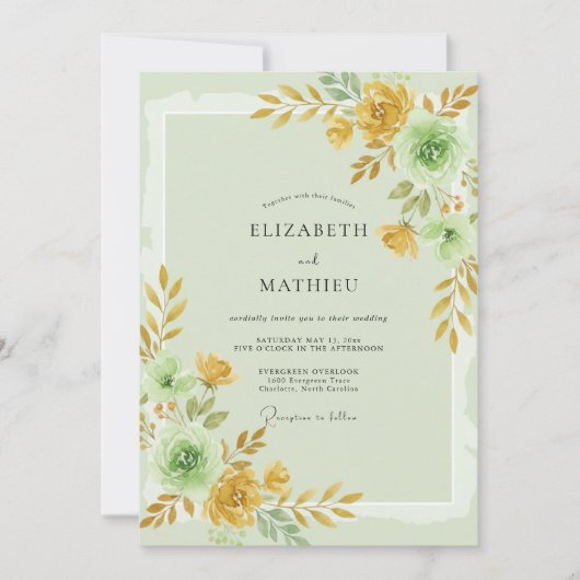 Invitation Mariage à Petale d'Or Menthe (Devant)