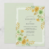 Invitation Mariage à Petale d'Or Menthe (Devant / Derrière)