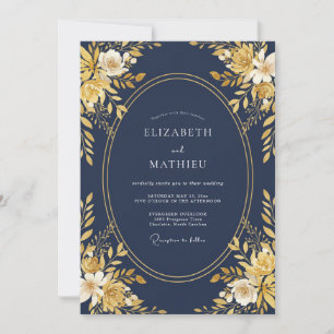 Invitation Mariage à Pétale Dorée Chaud de Minuit
