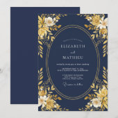 Invitation Mariage à Pétale Dorée Chaud de Minuit (Devant / Derrière)