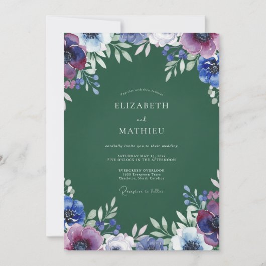 Invitation Mariage à pétale indigo pourpre (Devant)