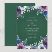 Invitation Mariage à pétale indigo pourpre (Devant / Derrière)