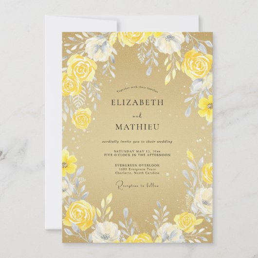 Invitation Mariage à Pétale Jaune Doré (Devant)