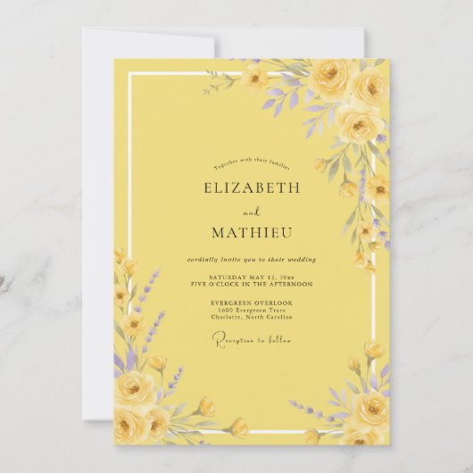 Invitation Mariage à Pétale Jaune Ensoleillé (Devant)