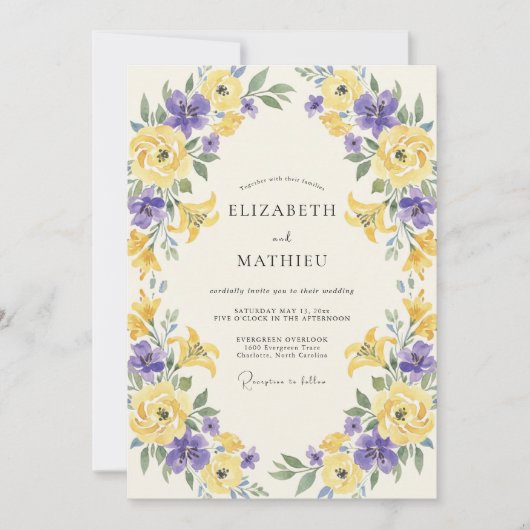 Invitation Mariage à Pétale Jaune Violet (Devant)
