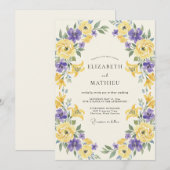 Invitation Mariage à Pétale Jaune Violet (Devant / Derrière)