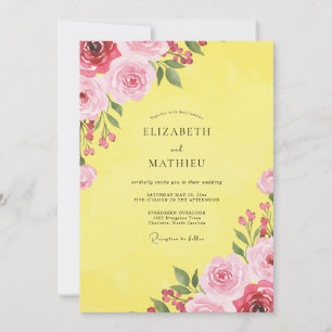 Invitation Mariage à pétale magenta citron