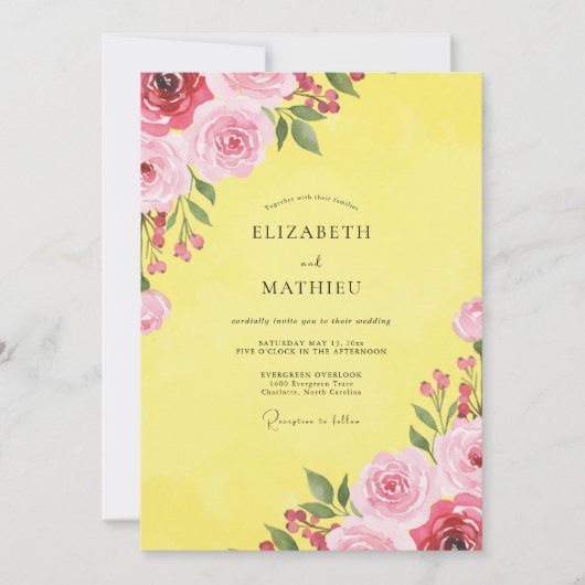 Invitation Mariage à pétale magenta citron (Devant)
