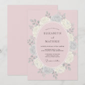Invitation Mariage à Petale Rose Argenté (Devant / Derrière)