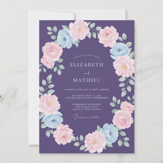 Invitation Mariage à Petale Rose Foncé de Prunier (Devant)