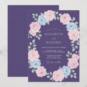Invitation Mariage à Petale Rose Foncé de Prunier (Devant / Derrière)