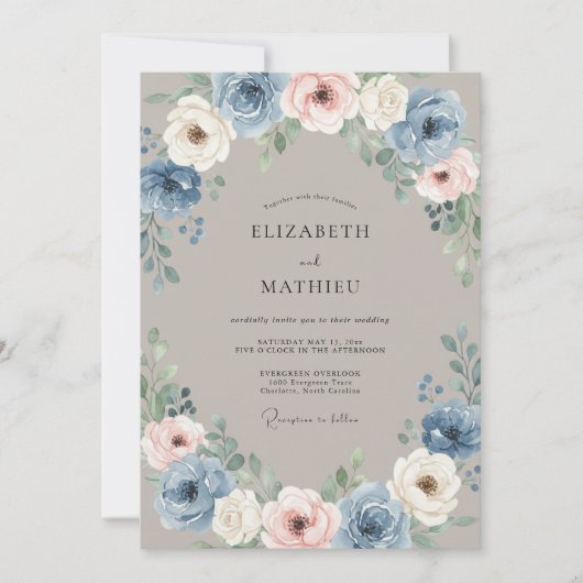 Invitation Mariage à pétale rose Slate Blush (Devant)