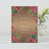 Invitation Mariage à pétale rouge bronze (Debout devant)