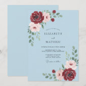 Invitation Mariage à Pétale Rouge Ciel Bleu (Devant / Derrière)
