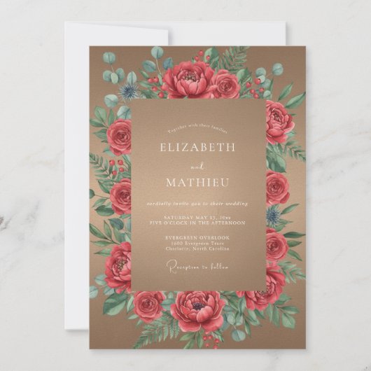 Invitation Mariage à pétale rouge et beige (Devant)