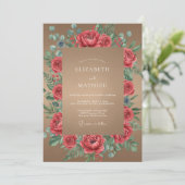 Invitation Mariage à pétale rouge et beige (Debout devant)
