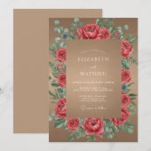 Invitation Mariage à pétale rouge et beige (Devant / Derrière)
