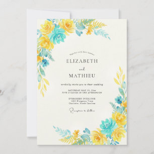 Invitation Mariage à pétale turquoise jaune