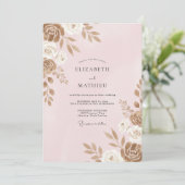 Invitation Mariage à pétales de rose dorée (Debout devant)
