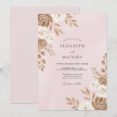 Invitation Mariage à pétales de rose dorée (Devant / Derrière)
