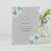 Invitation Mariage à pétales d'or de bleuet (Debout devant)