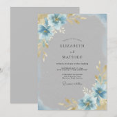 Invitation Mariage à pétales d'or de bleuet (Devant / Derrière)