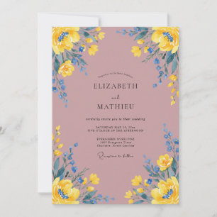 Invitation Mariage à pétales jaunes et roses poussiéreux