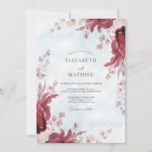 Invitation Mariage à pétales roses poussiéreux cramoisis