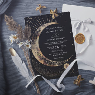 Invitation Mariage à petit budget Boho nuit étoilée Lune QR C