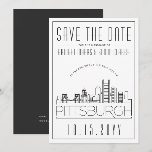Invitation Mariage à Pittsburgh | Skyline stylisée - Enregist (Devant / Derrière)