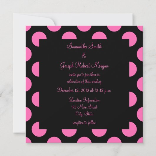 Invitation Mariage à pois rose et noir (Devant)