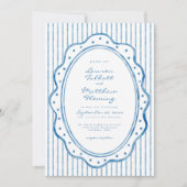 Invitation Mariage à rayures aquarelles bleues et blanches fa (Devant)