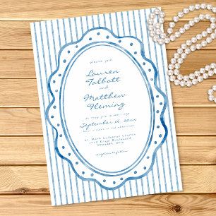 Invitation Mariage à rayures aquarelles bleues et blanches fa