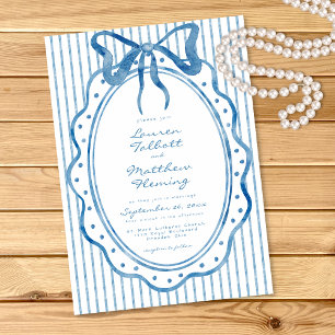 Invitation Mariage à rayures avec nœud bleu aquarelle fantais