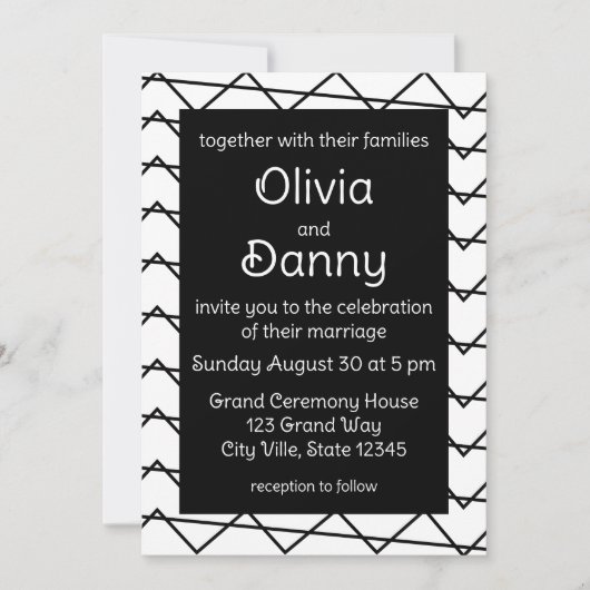 Invitation Mariage à rayures Chevron noir et blanc (Devant)