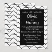 Invitation Mariage à rayures Chevron noir et blanc (Devant / Derrière)