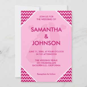 Invitation Mariage à rayures chevron rose Retro Blush